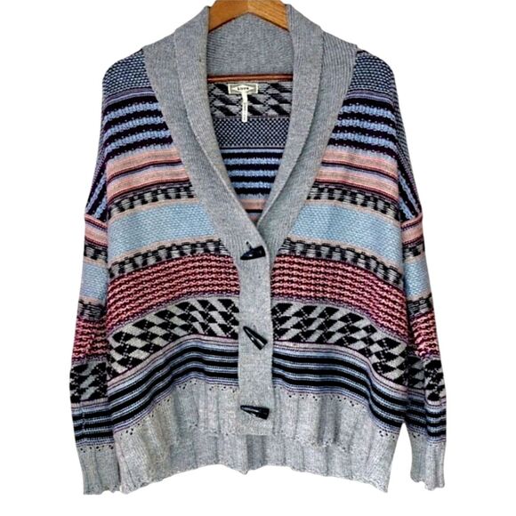 VTG 80s Kirra Striped Aztec Fair Isle Pastel Oversized Chunky Cardigan Sz XS - Picture 3 of 9